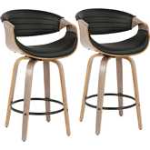 Symphony Counter Stool in Light Grey Wood & Black Leatherette (Set of 2)